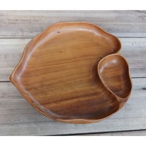 Wooden Monkey Pod Hawaii Chip and Dip Leap Serving Tray, Vintage MCM